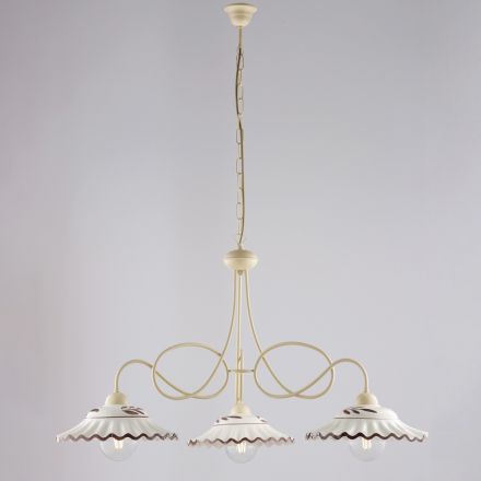 White Ceramic Metal Chandelier with 3 Lights for Indoor Use - Polaris Viadurini