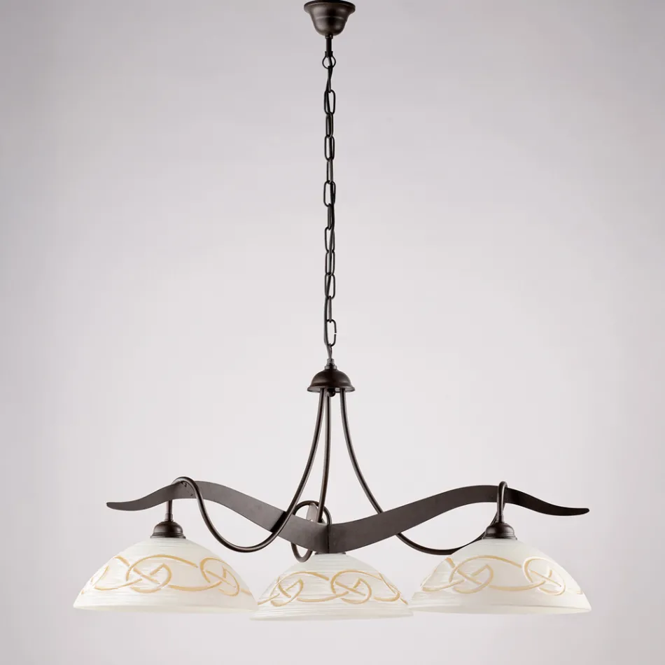 3-Light Glass Metal Chandelier for Interior Lighting - Musca Viadurini