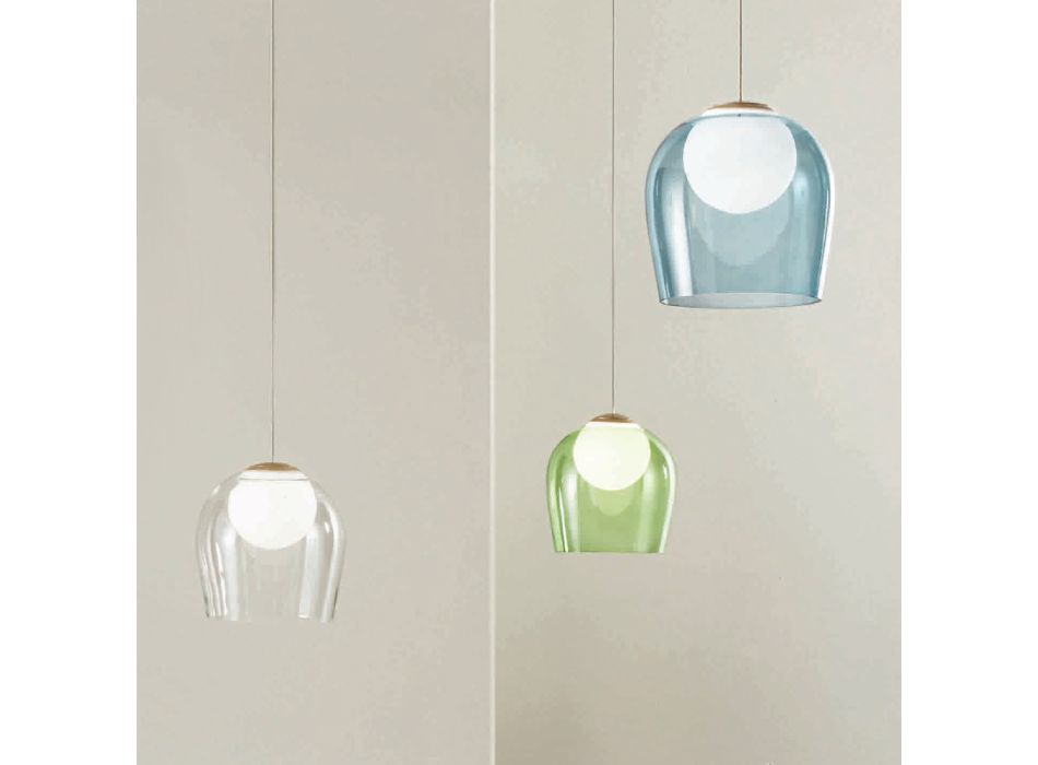 Painted Metal Chandelier with Led Covered by Colored Glass - Beech Viadurini
