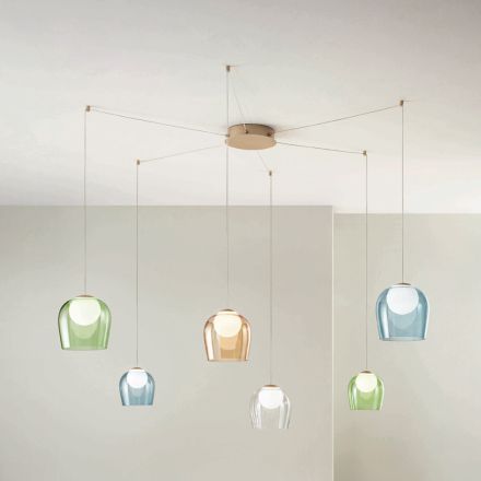 Painted Metal Chandelier with Led Covered by Colored Glass - Beech Viadurini