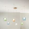 Painted Metal Chandelier with Led Covered by Colored Glass - Beech