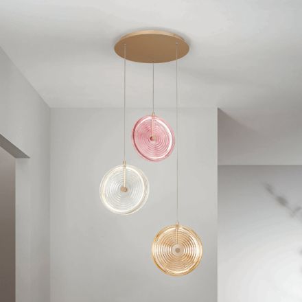 Chandelier in Painted Metal and Glass Decorated with Concentric Lines - Hackberry Viadurini