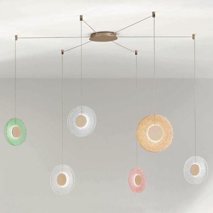 Chandelier in Painted Metal and Colored Grit Glass with LED Light - Albizia Viadurini