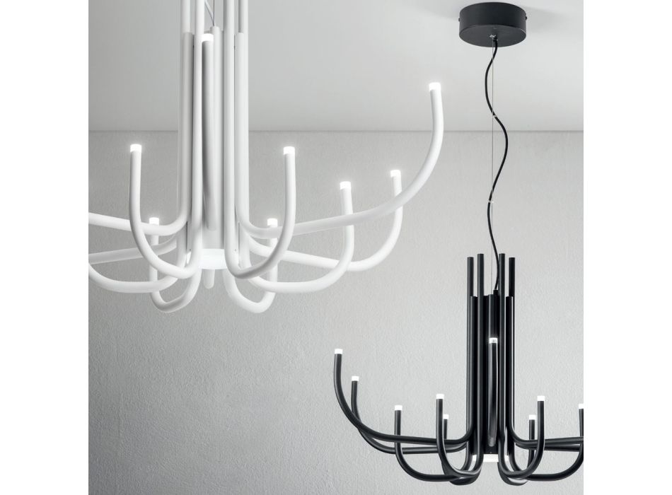 13 Lights LED Chandelier in White, Black or Gold Painted Metal - Scorpio Viadurini