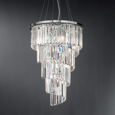 Classic Luxury Chandelier in Chromed Metal and Cut Crystal - Lambert Viadurini