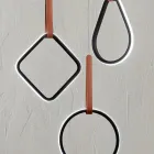 Modern Chandelier with Geometric Shapes in Metal and Faux Leather - Cypress Viadurini