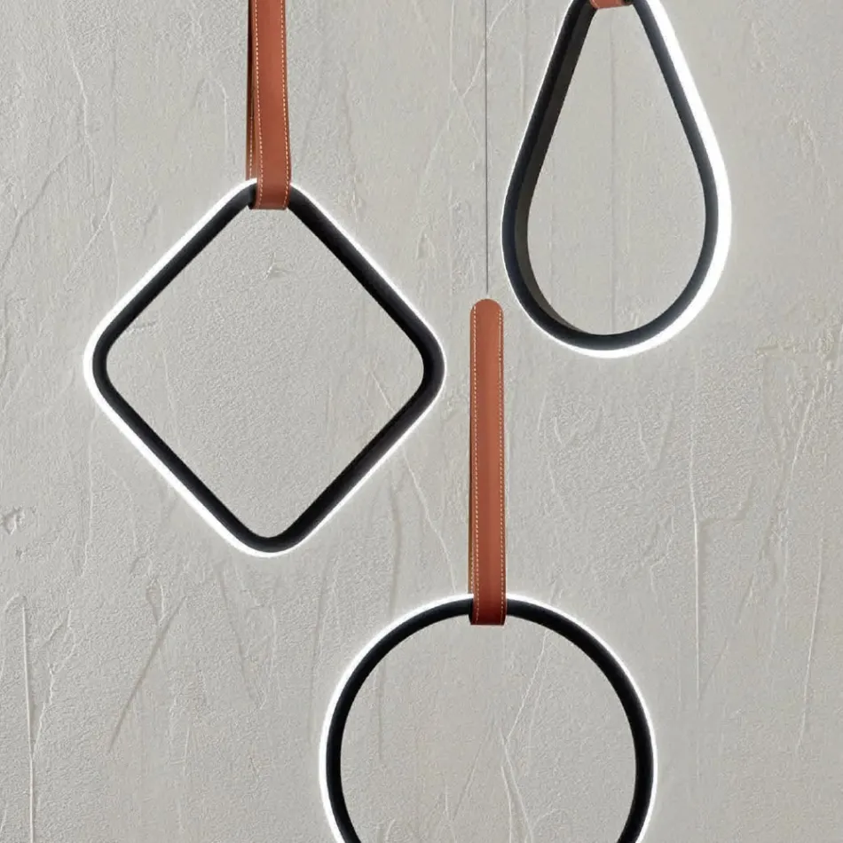 Modern Chandelier with Geometric Shapes in Metal and Faux Leather - Cypress Viadurini