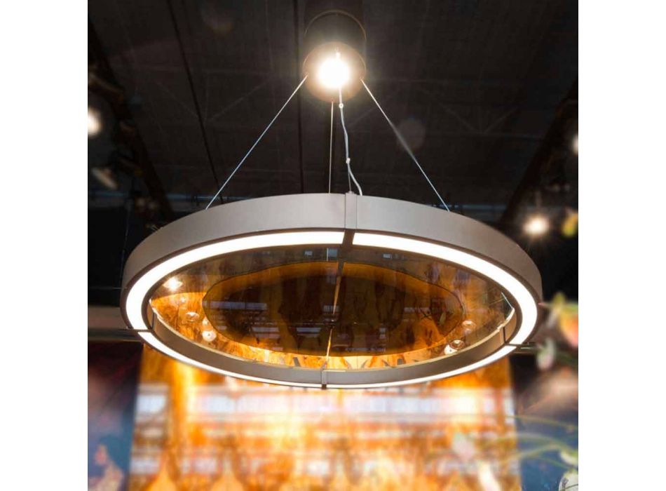 Modern Steel and Glass Chandelier with Wood Insert Made in Italy - Seoul Viadurini