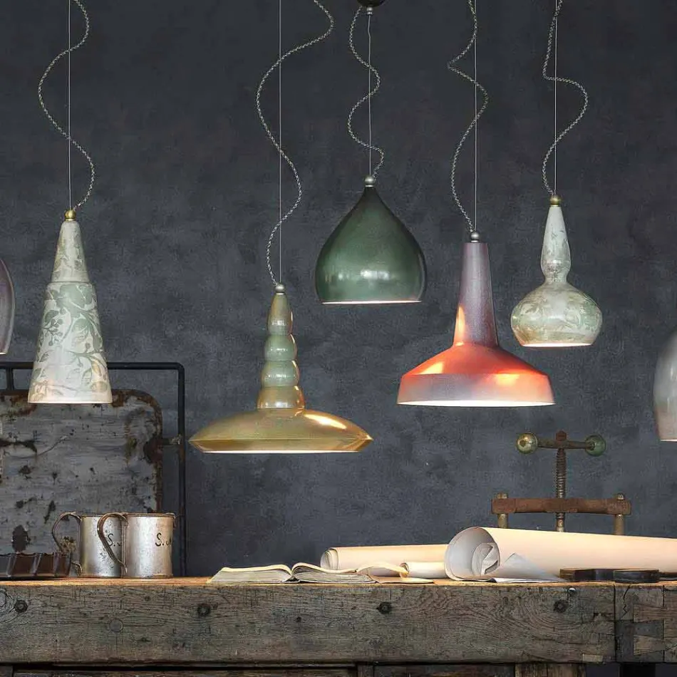 retro chandelier crafted ceramic suspension Ferroluce Viadurini