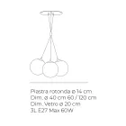 Three-Light Suspended Chandelier in Cased Glass Made in Italy - Althea Viadurini