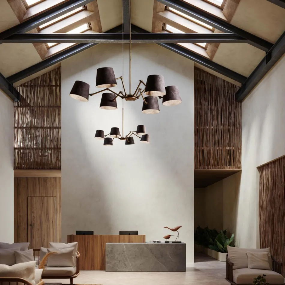 Industrial style chandelier in iron and brass Reporter Il Fanale Viadurini