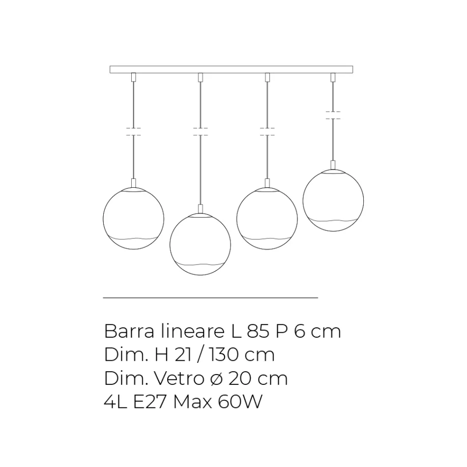 Isotta Four-Light Linear Bar Chandelier in White Glass Made in Italy Viadurini