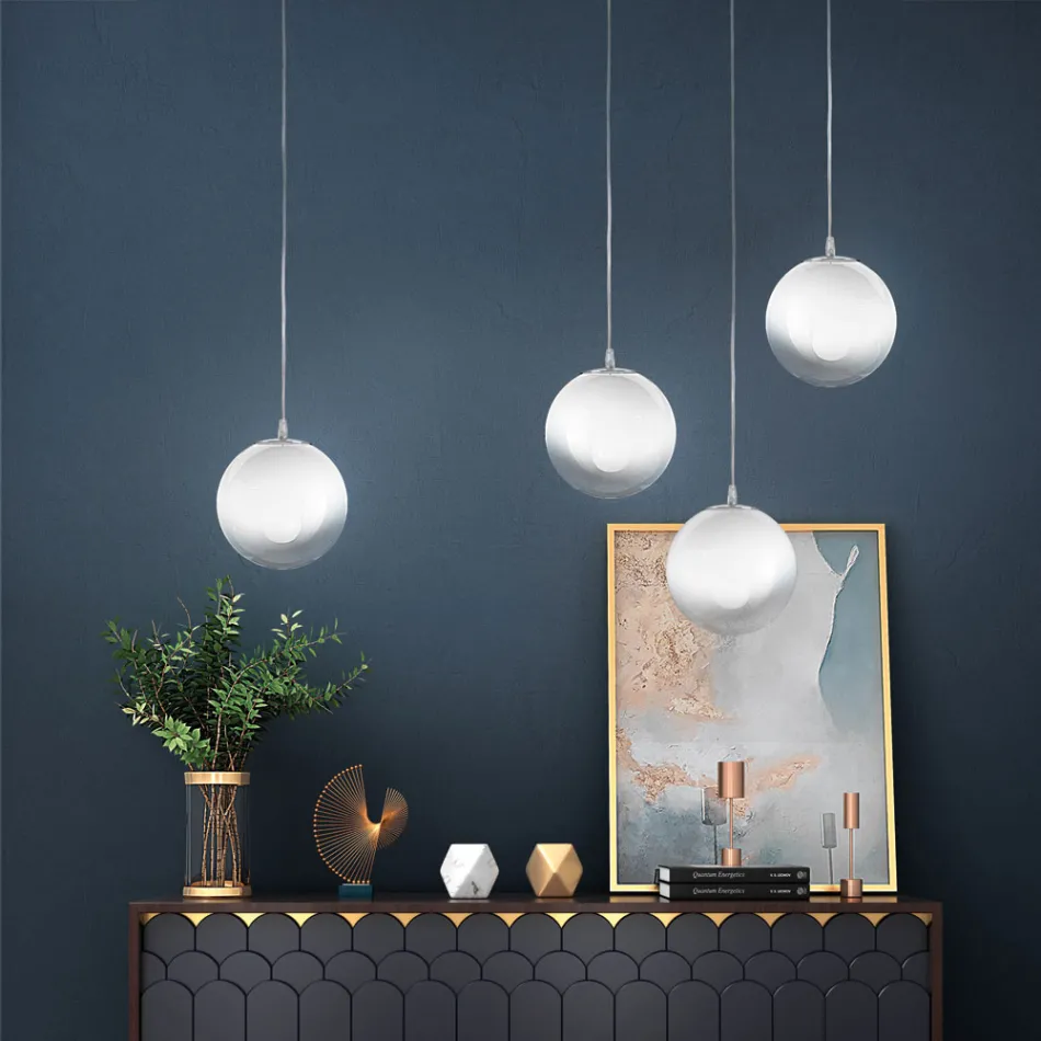 Isotta Four-Light Linear Bar Chandelier in White Glass Made in Italy Viadurini