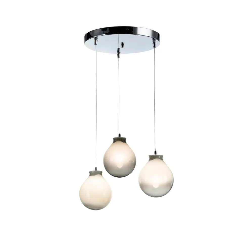 Three-Light Chandelier on a Round Base in Cased Glass Made in Italy - Iride Viadurini