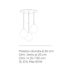 Three-Light Chandelier on a Round Base in Cased Glass Made in Italy - Iride Viadurini