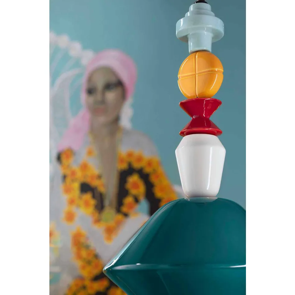 Vintage Green or Yellow Ceramic Chandelier Made in Italy - Ferroluce Lariat Viadurini