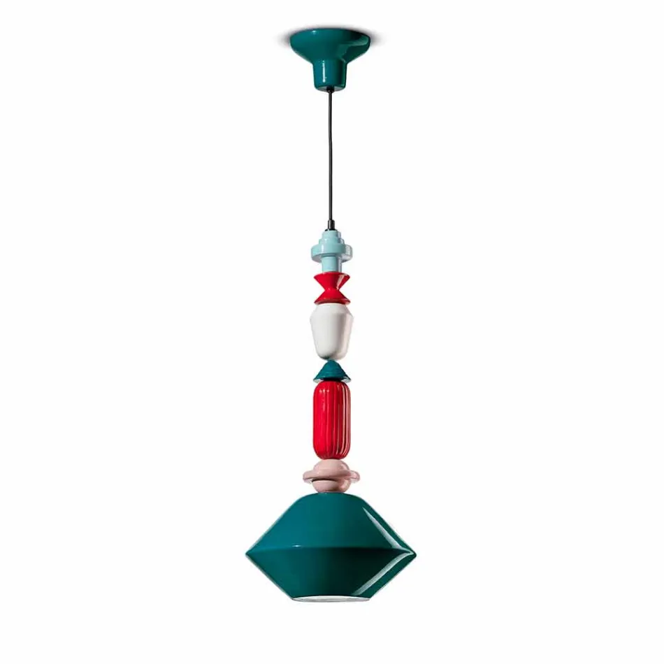 Vintage Green or Yellow Ceramic Chandelier Made in Italy - Ferroluce Lariat Viadurini