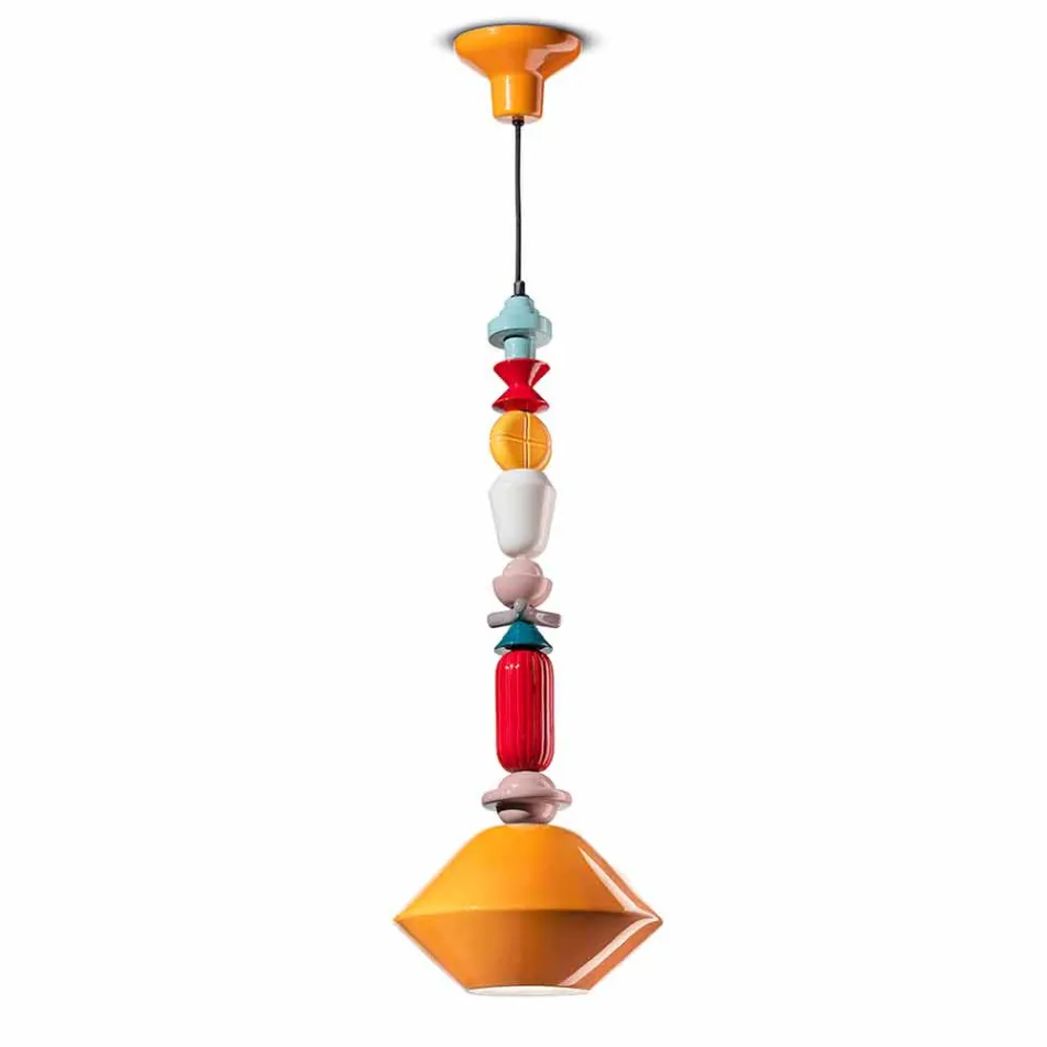 Vintage Green or Yellow Ceramic Chandelier Made in Italy - Ferroluce Lariat Viadurini