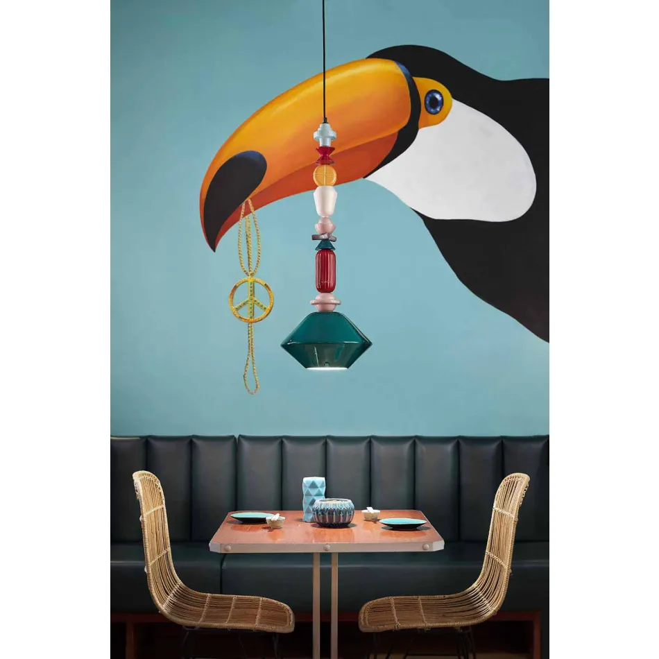 Vintage Green or Yellow Ceramic Chandelier Made in Italy - Ferroluce Lariat Viadurini