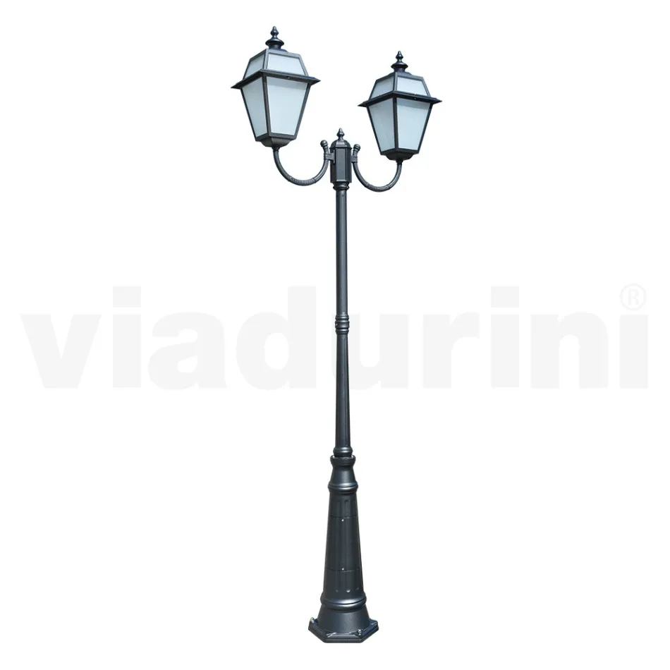 Lamppost 2 Lights in Aluminum and Glass Vintage Style Made in Italy - Vivian Viadurini