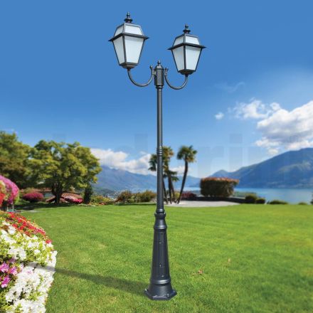 Lamppost 2 Lights in Aluminum and Glass Vintage Style Made in Italy - Vivian Viadurini