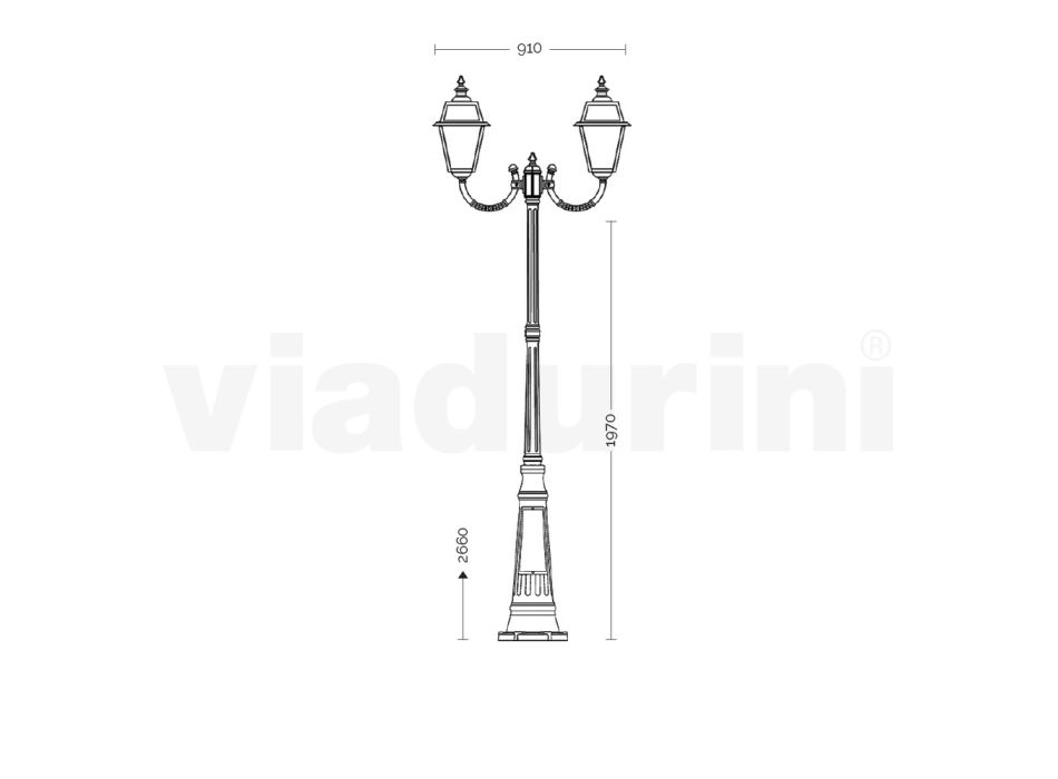 Lamppost 2 Lights in Aluminum and Glass Vintage Style Made in Italy - Vivian Viadurini