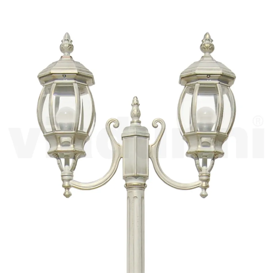 Lamppost 2 Lights Vintage Style in White Aluminum Made in Italy - Dodo Viadurini