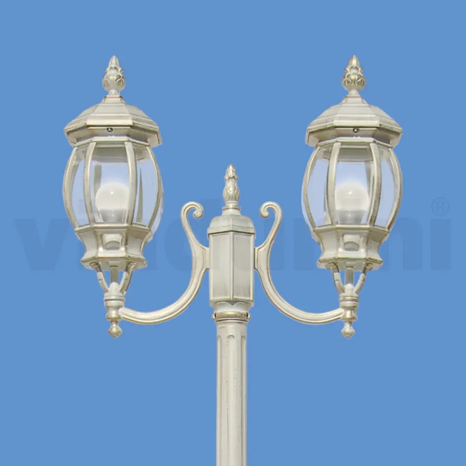 Lamppost 2 Lights Vintage Style in White Aluminum Made in Italy - Dodo Viadurini