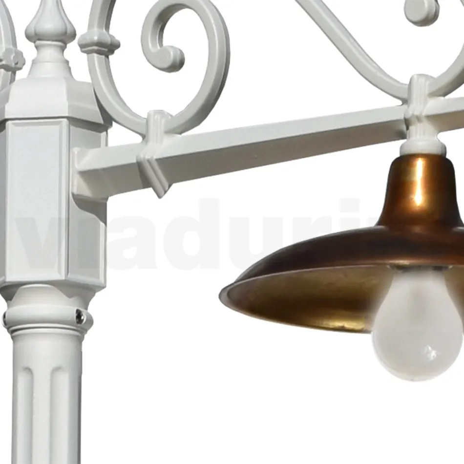 Lamp Post 2 Lights Vintage Style in Aluminum and Brass Made in Italy - Adela Viadurini