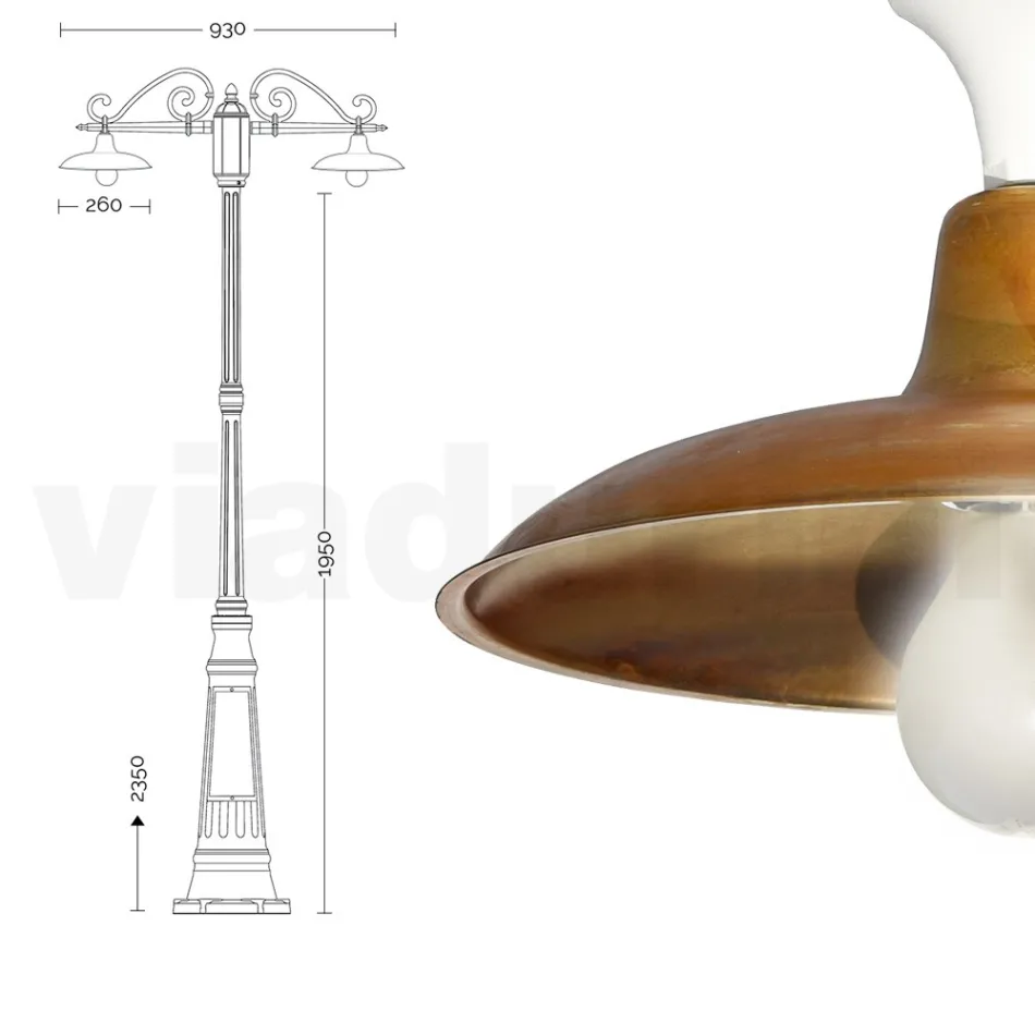 Lamp Post 2 Lights Vintage Style in Aluminum and Brass Made in Italy - Adela Viadurini