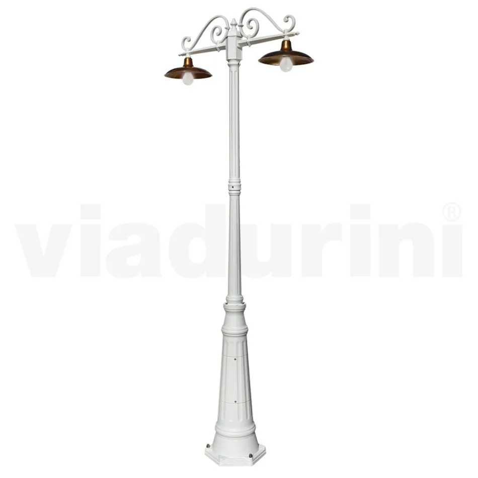 Lamp Post 2 Lights Vintage Style in Aluminum and Brass Made in Italy - Adela Viadurini