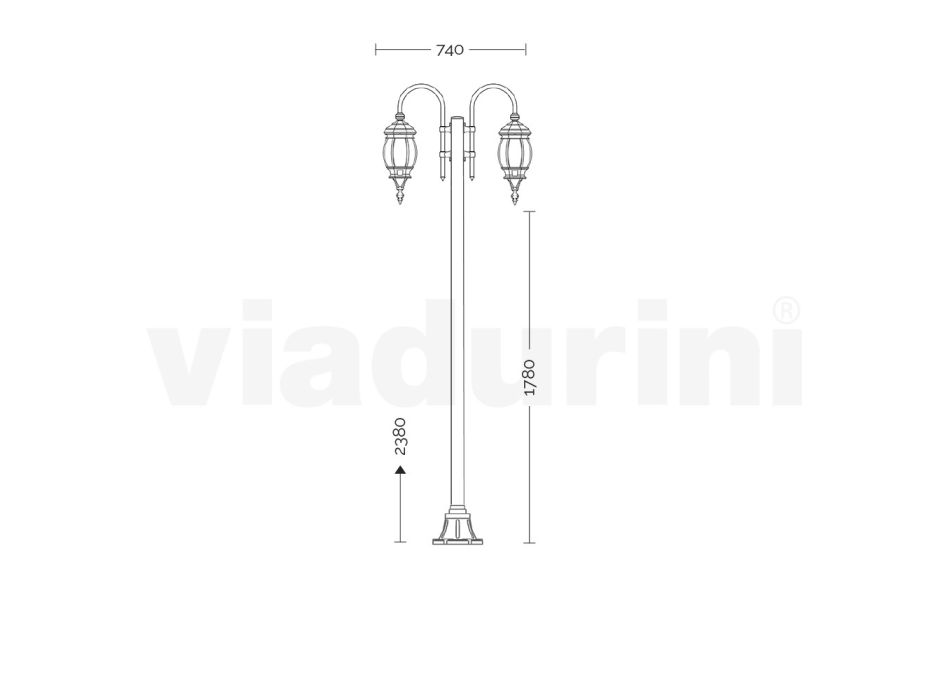 Lamppost 2 Lights Vintage Style in Gray Aluminum Made in Italy - Empire Viadurini