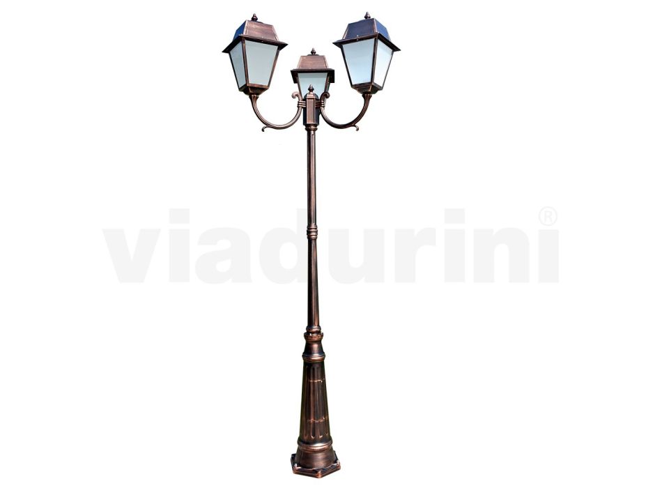 Lamppost 3 Lights Vintage Style in Aluminum and Glass Made in Italy - Doroty Viadurini