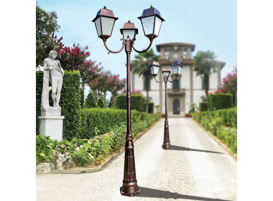 Lamppost 3 Lights Vintage Style in Aluminum and Glass Made in Italy - Doroty Viadurini
