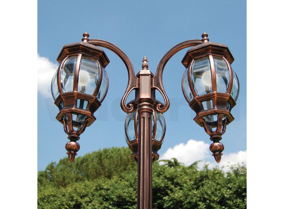 Lamppost 3 Lights Vintage Style in Aluminum Made in Italy - Leona Viadurini