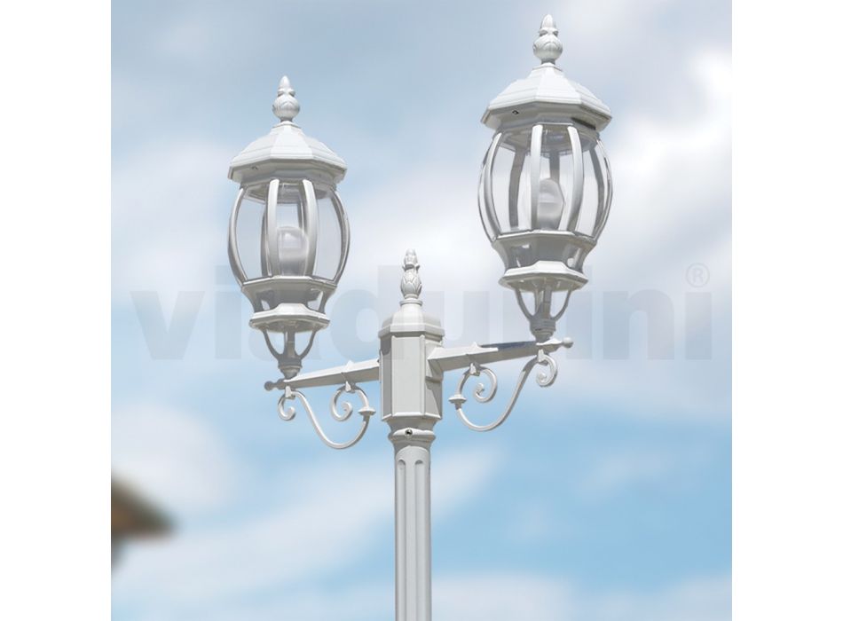 Lamppost with 2 Lights Vintage Style in White Aluminum Made in Italy - Dodo Viadurini