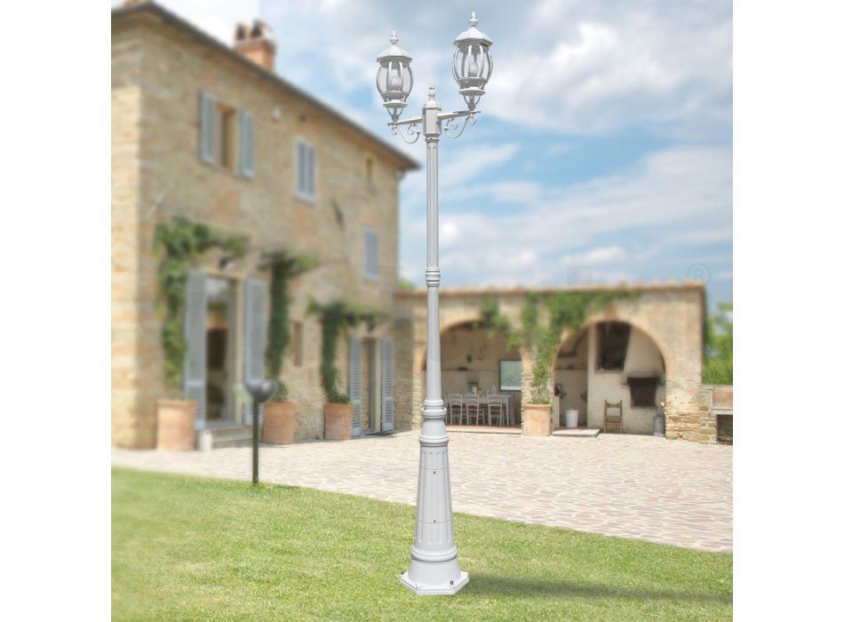 Lamppost 2 Lights Vintage Style in White Aluminum Made in Italy - Dodo Viadurini