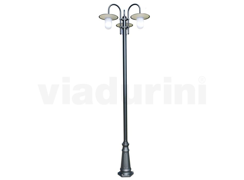 Lamppost 3 Lights Vintage Style in Gray Aluminum Made in Italy - Belen Viadurini