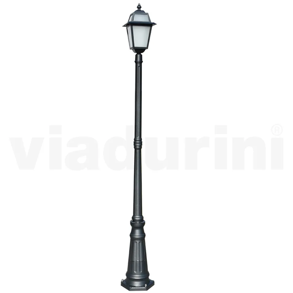 214 cm tall garden lamp in Anthracite Aluminum and Sandblasted Glass - Elric Viadurini