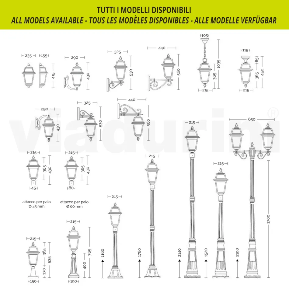 214 cm tall garden lamp in Anthracite Aluminum and Sandblasted Glass - Elric Viadurini