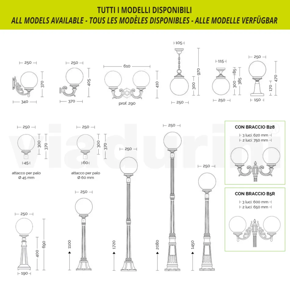 270 cm high street lamp in black acrylic and aluminum Made in Italy - Trovanero Viadurini