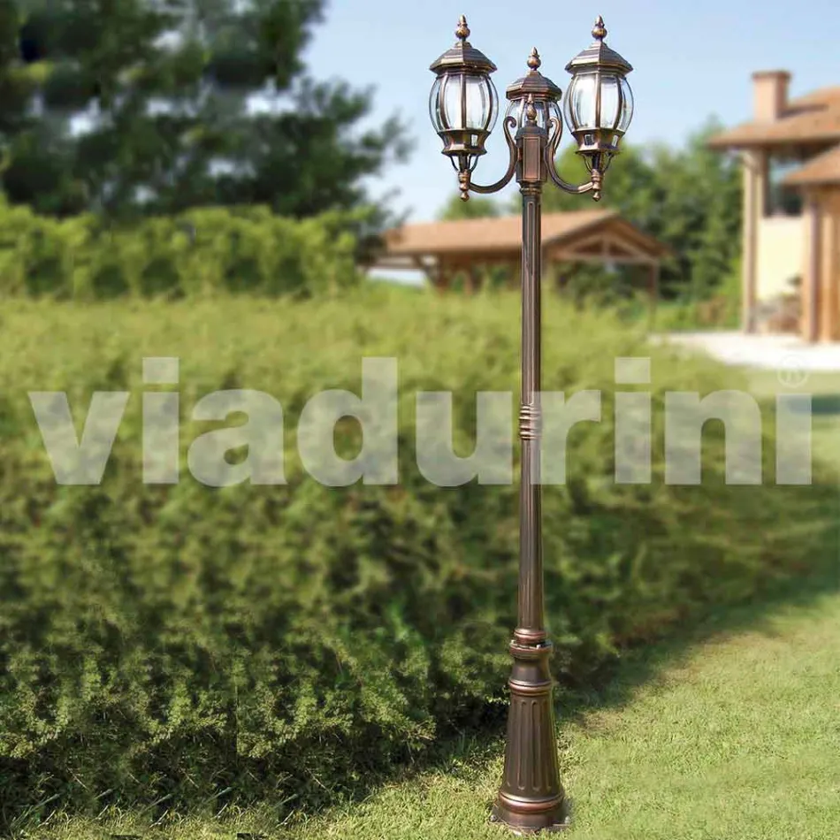 Two-light aluminum street lamp made in Italy, Anika Viadurini