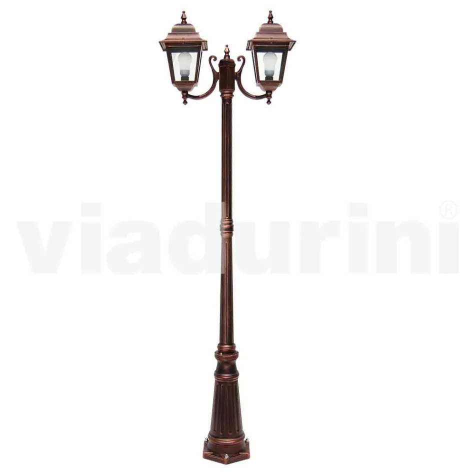Two-light aluminum street lamp made in Italy, Aquilina Viadurini