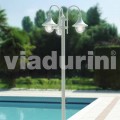 Outdoor three-lights lamppost in white aluminum, made Italy, Anusca