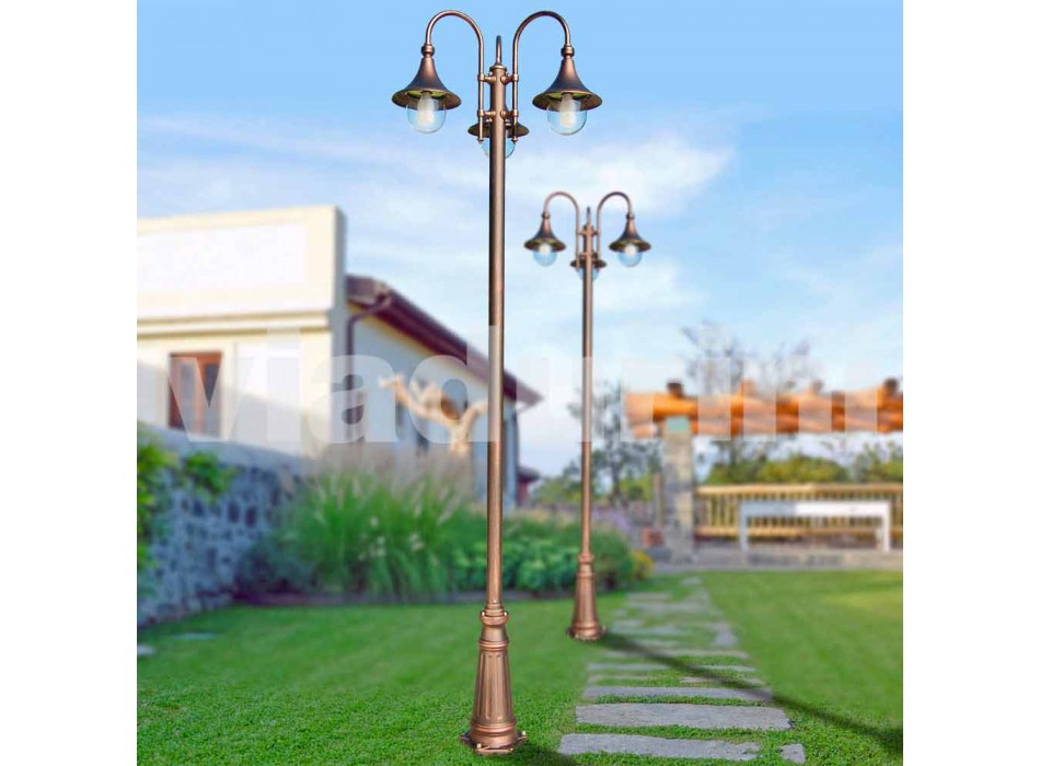 Outdoor three-light aluminum street lamp made in Italy, Anusca Viadurini