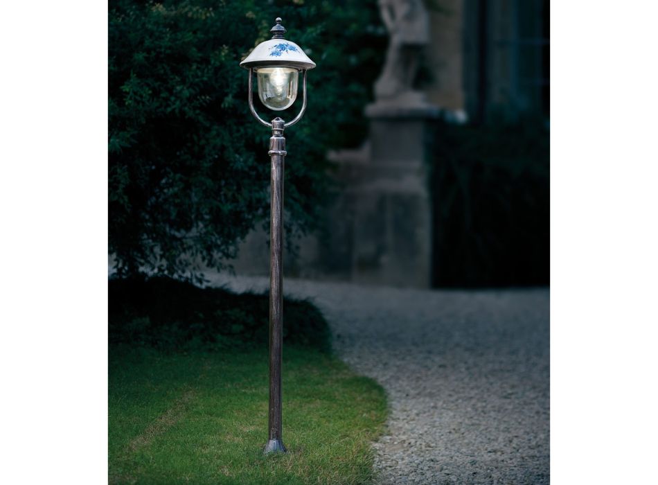 Outdoor Lamppost in Hand Painted Aluminum with Flowers Decoration - Bari Viadurini