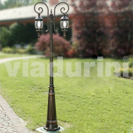 Garden lamppost with 2 lights in die-cast aluminum made in Italy, Anika Viadurini