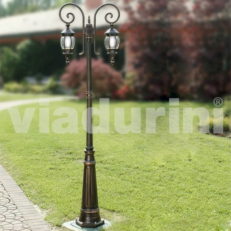 Garden lamppost with 2 lights in die-cast aluminum made in Italy, Anika Viadurini