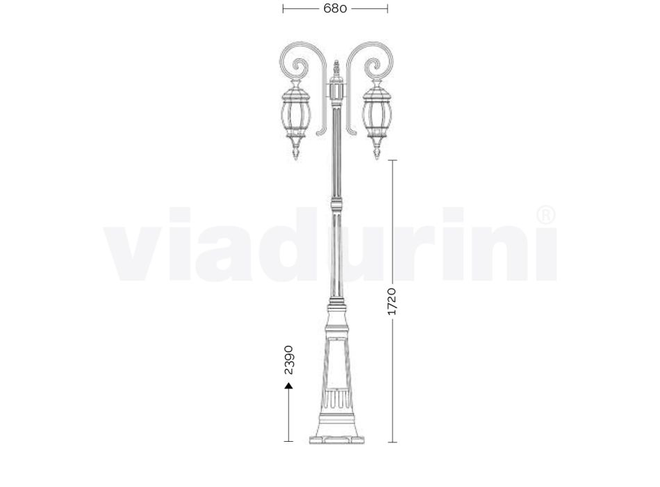 Garden lamppost with 2 lights in die-cast aluminum made in Italy, Anika Viadurini