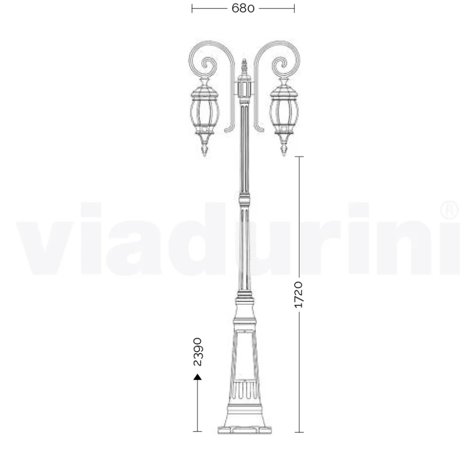 Garden lamppost with 2 lights in die-cast aluminum made in Italy, Anika Viadurini